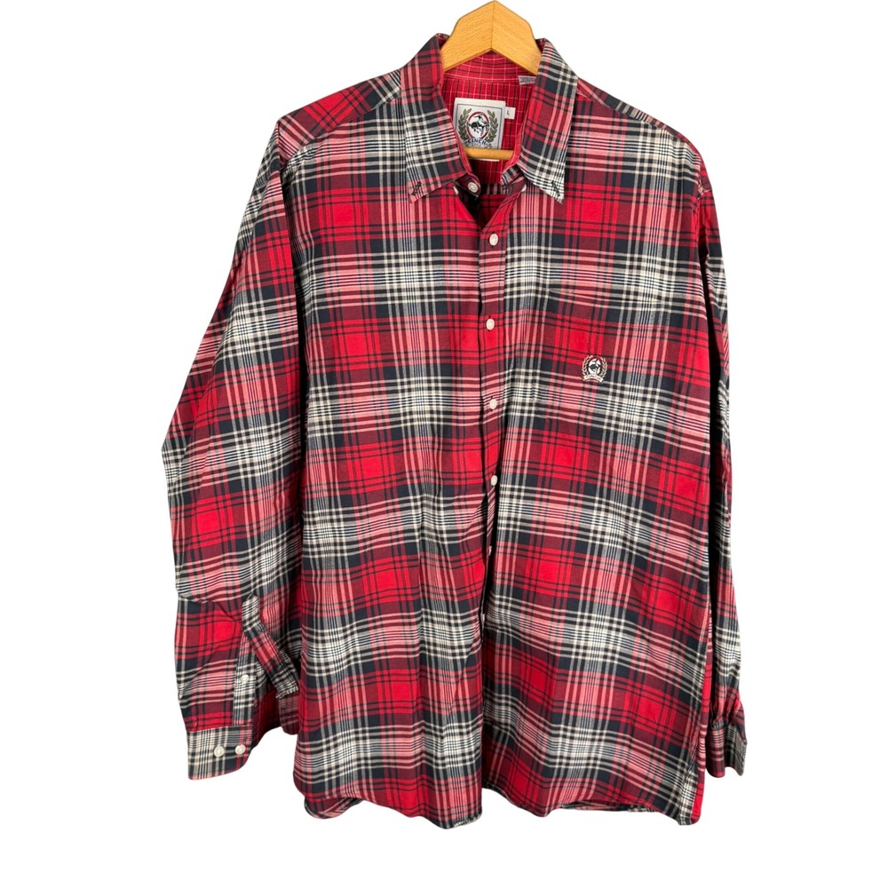 Cinch Mens Large Red Black Plaid Button Down Long Sleeve Western Cotton Shirt